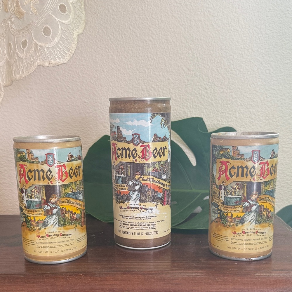 ACME Colorful Beer Can Trio 1970s VTG